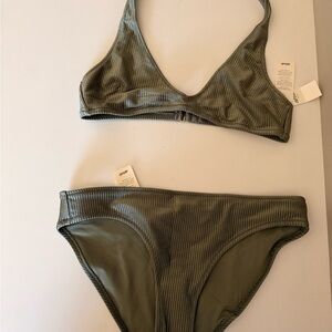 Aerie Olive Green Ribbed Bikini Set